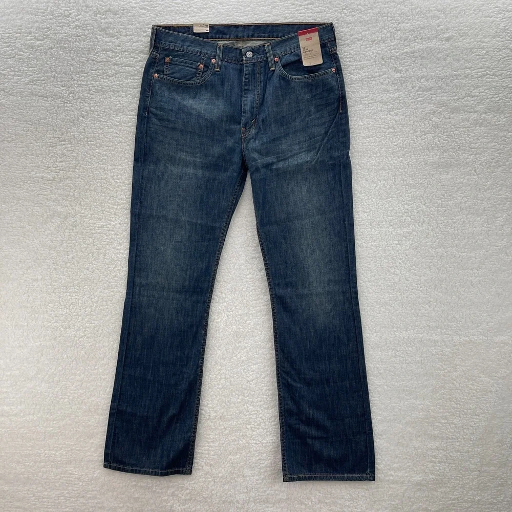 Levi's 527 Jeans Mens 36x34 Blue Slim Bootcut Dark Wash Denim Whisker Cowboy NEW